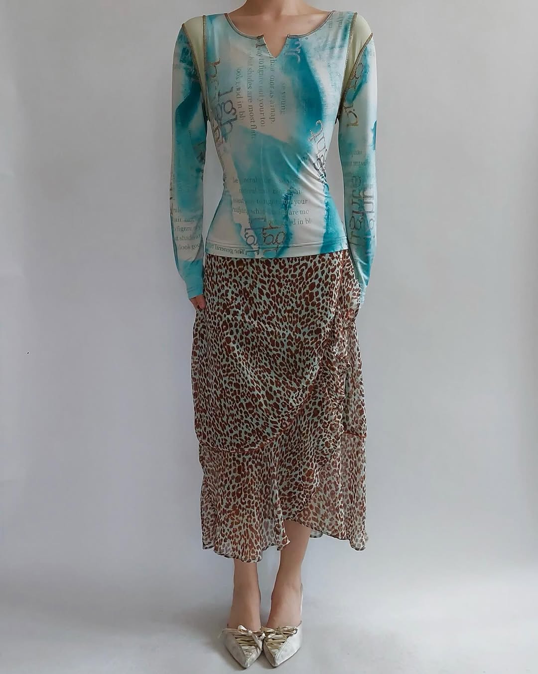 Teal printed Y2K soft sweater
